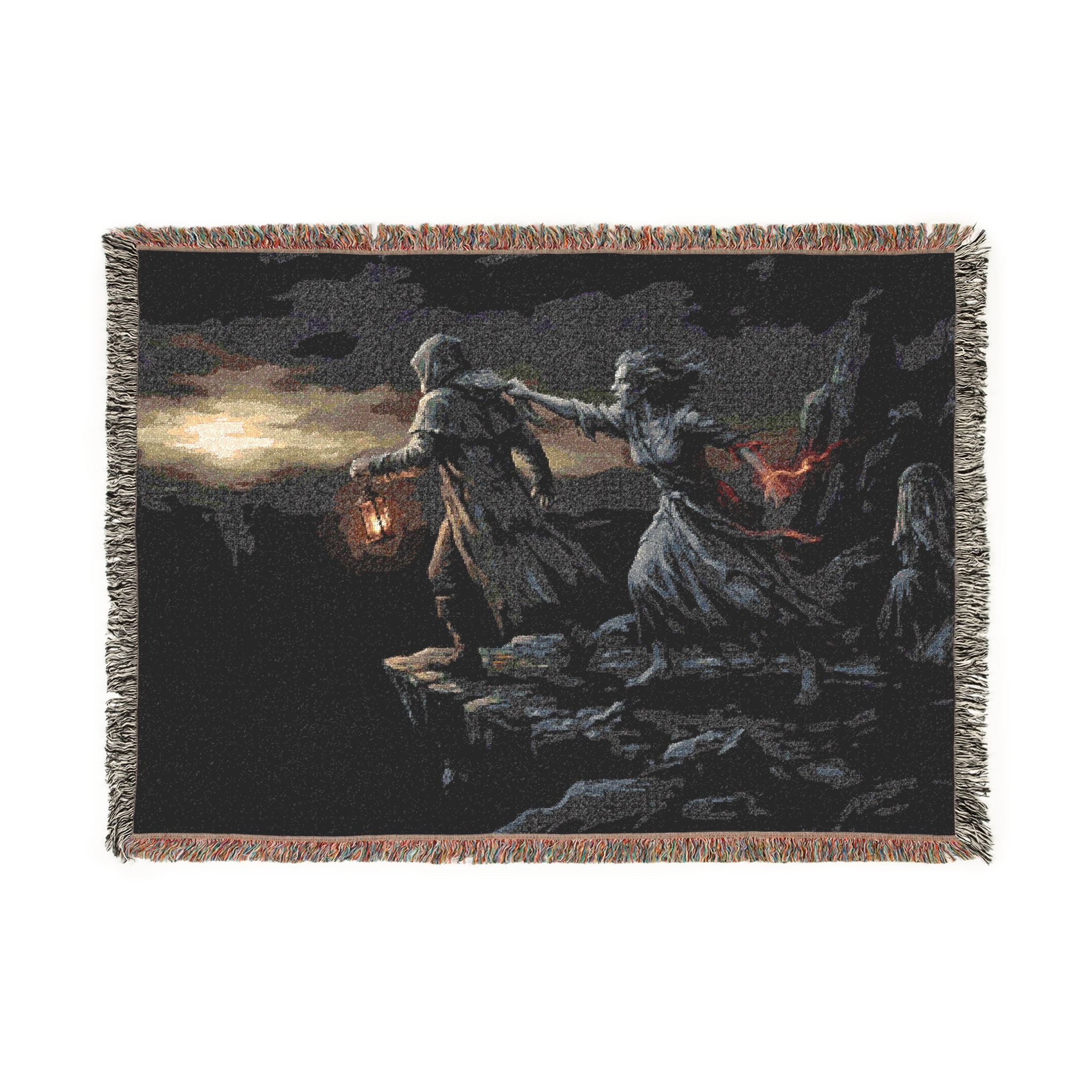 Grim Reaper Lantern Woven Blanket — Gothic Dark Fantasy Throw