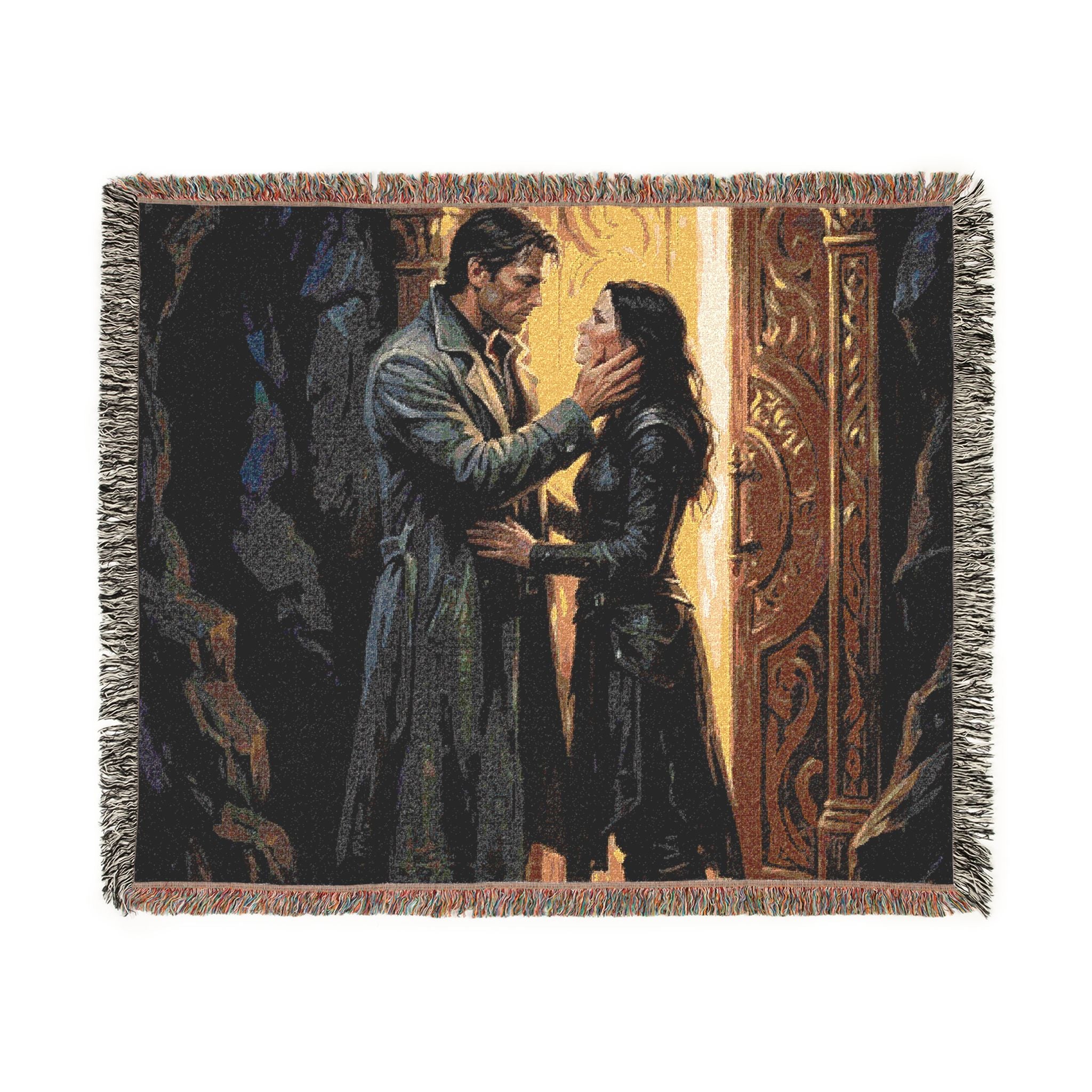Romantic Medieval Couple Woven Blanket – Cozy Castle-Inspired Throw for Fans of Historical Romance