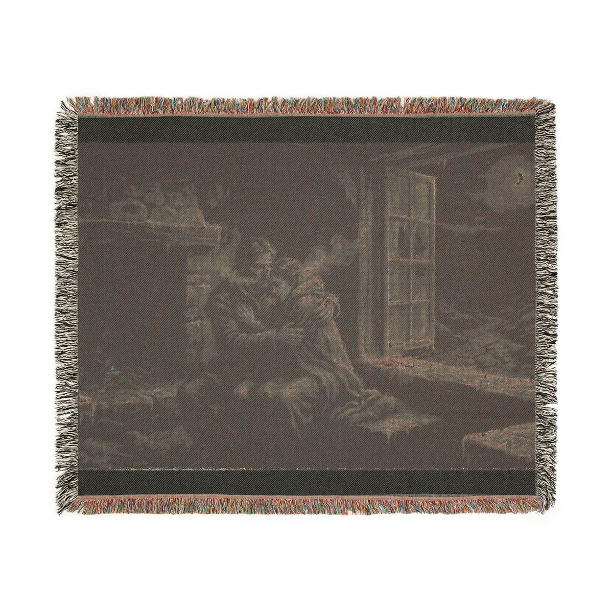 Moonlit Window Woven Blanket — Romantic Vintage Couple Throw
