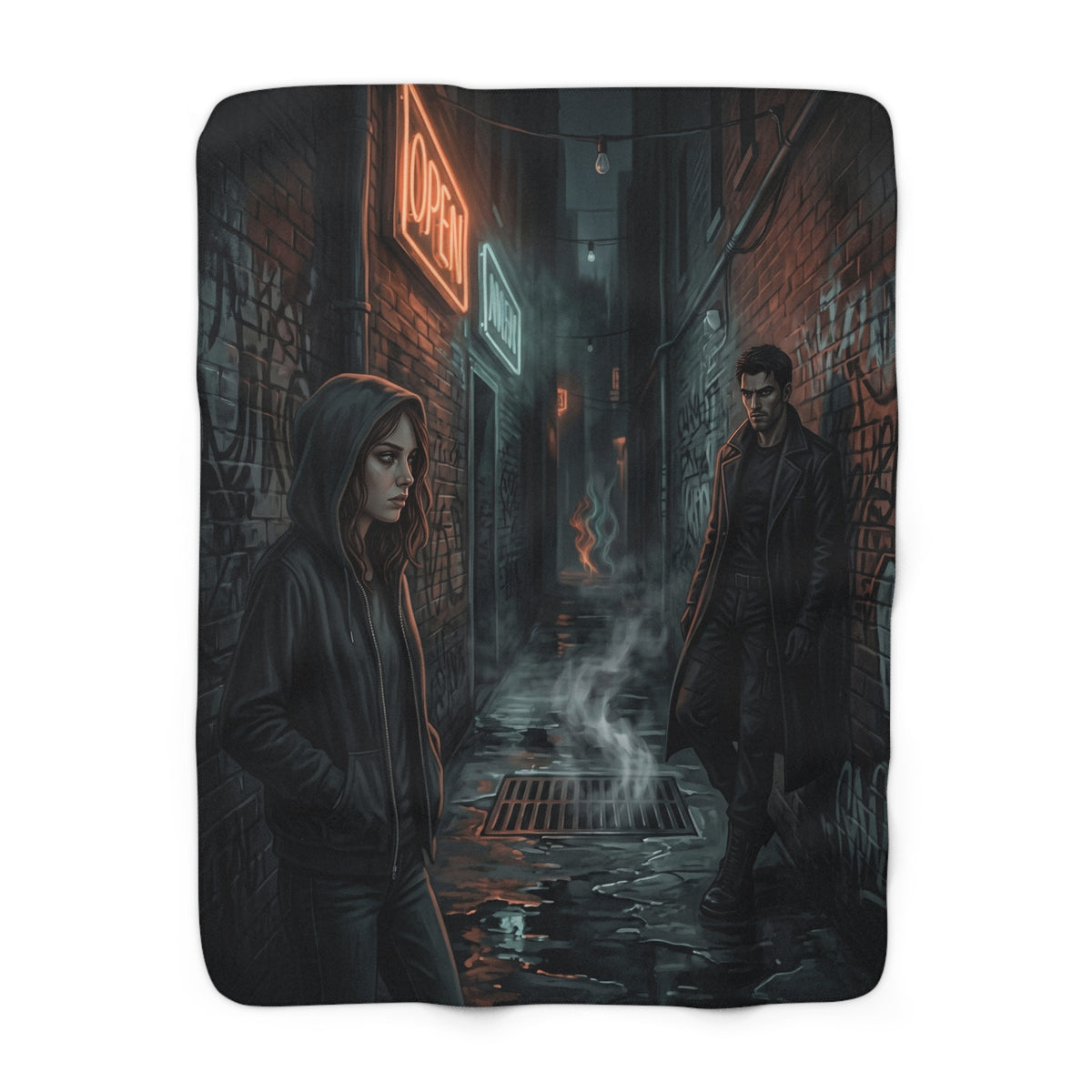The Hunters Alley Sherpa Fleece Blanket - Neon Noir Dark Romance Throw