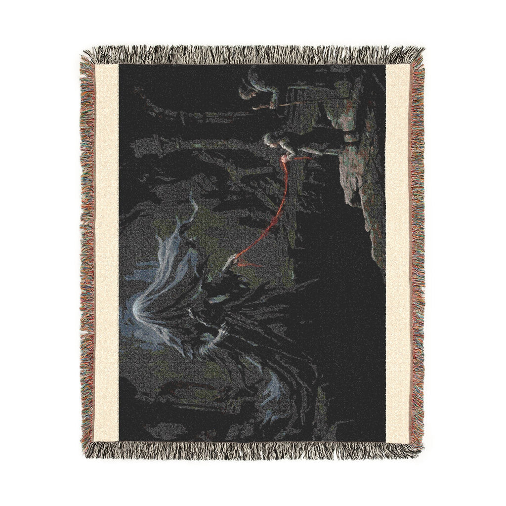 Gothic Forest Woven Blanket – Haunted Hooded Figure Throw for Dark Fantasy Fans