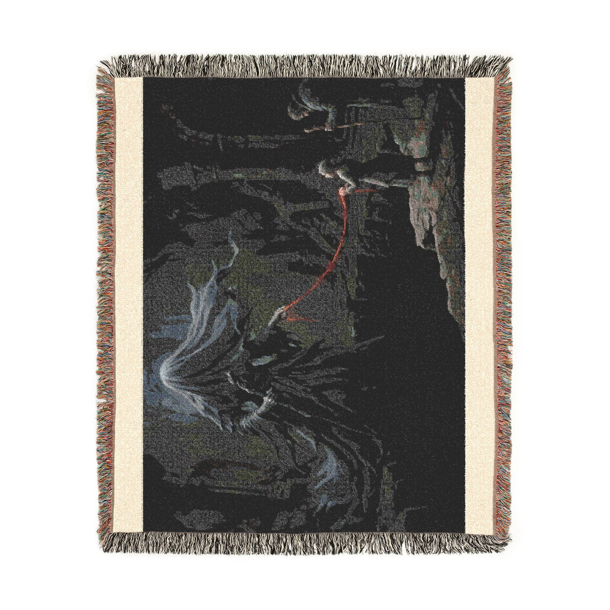 Gothic Forest Woven Blanket – Haunted Hooded Figure Throw for Dark Fantasy Fans
