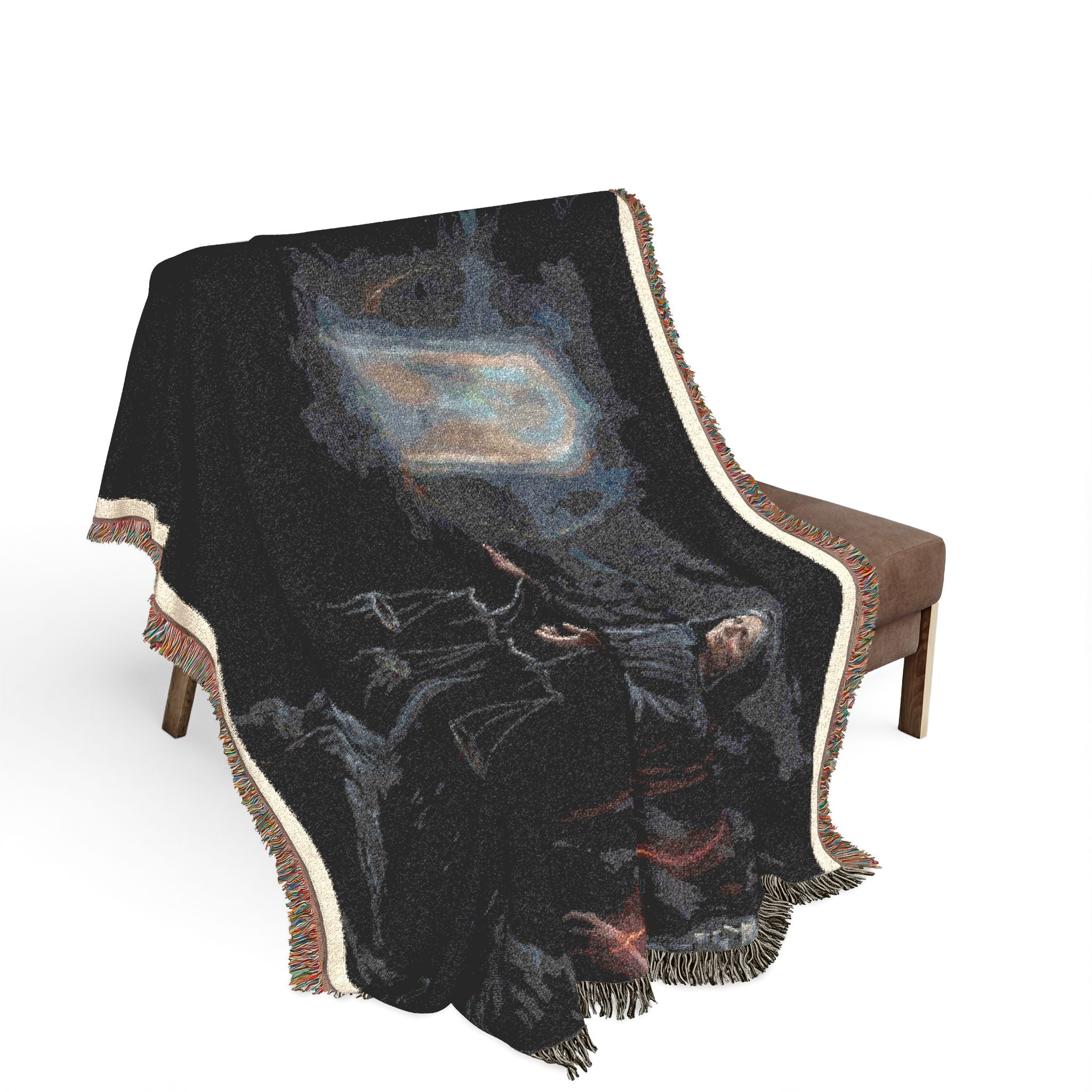 Gothic Tarot Woven Blanket — Mystic Doorway & Seer Throw