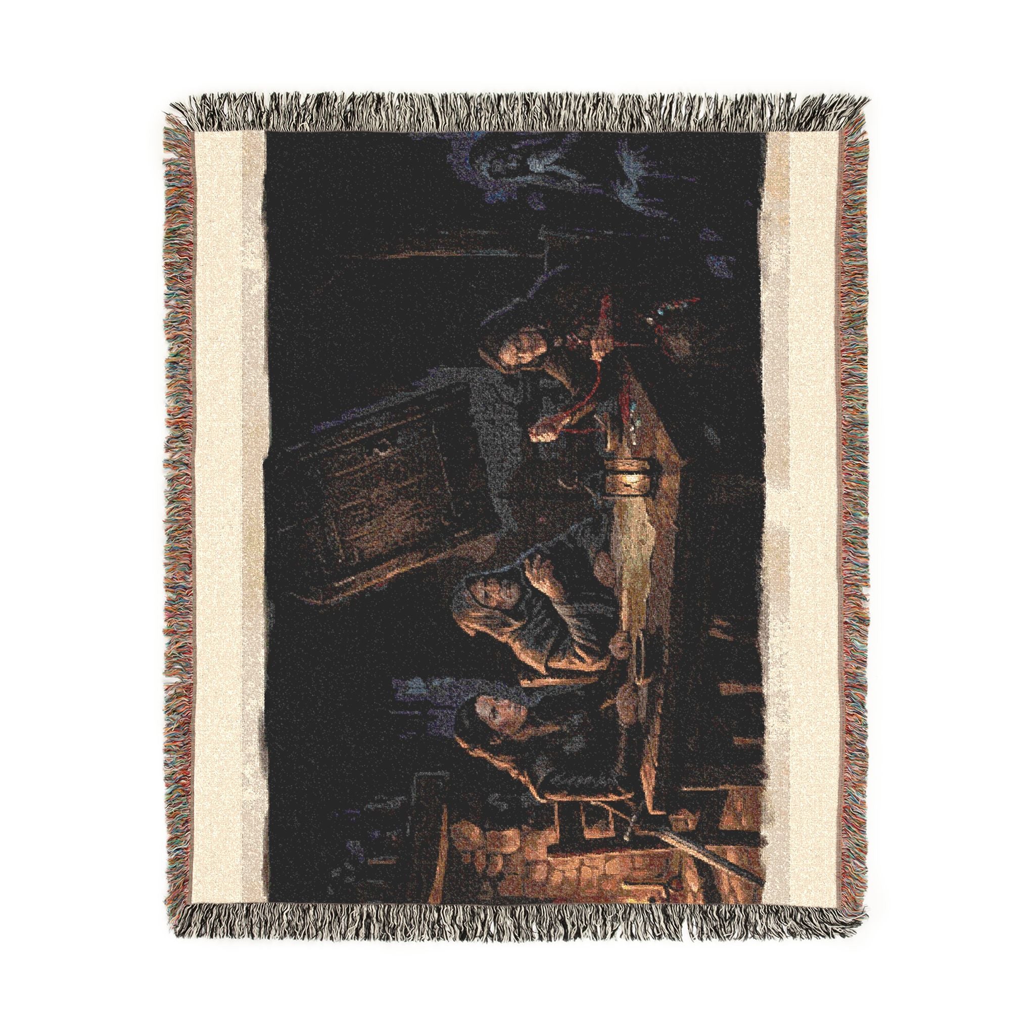 Firelit Reading Woven Blanket — Rustic Cabin Vintage Throw