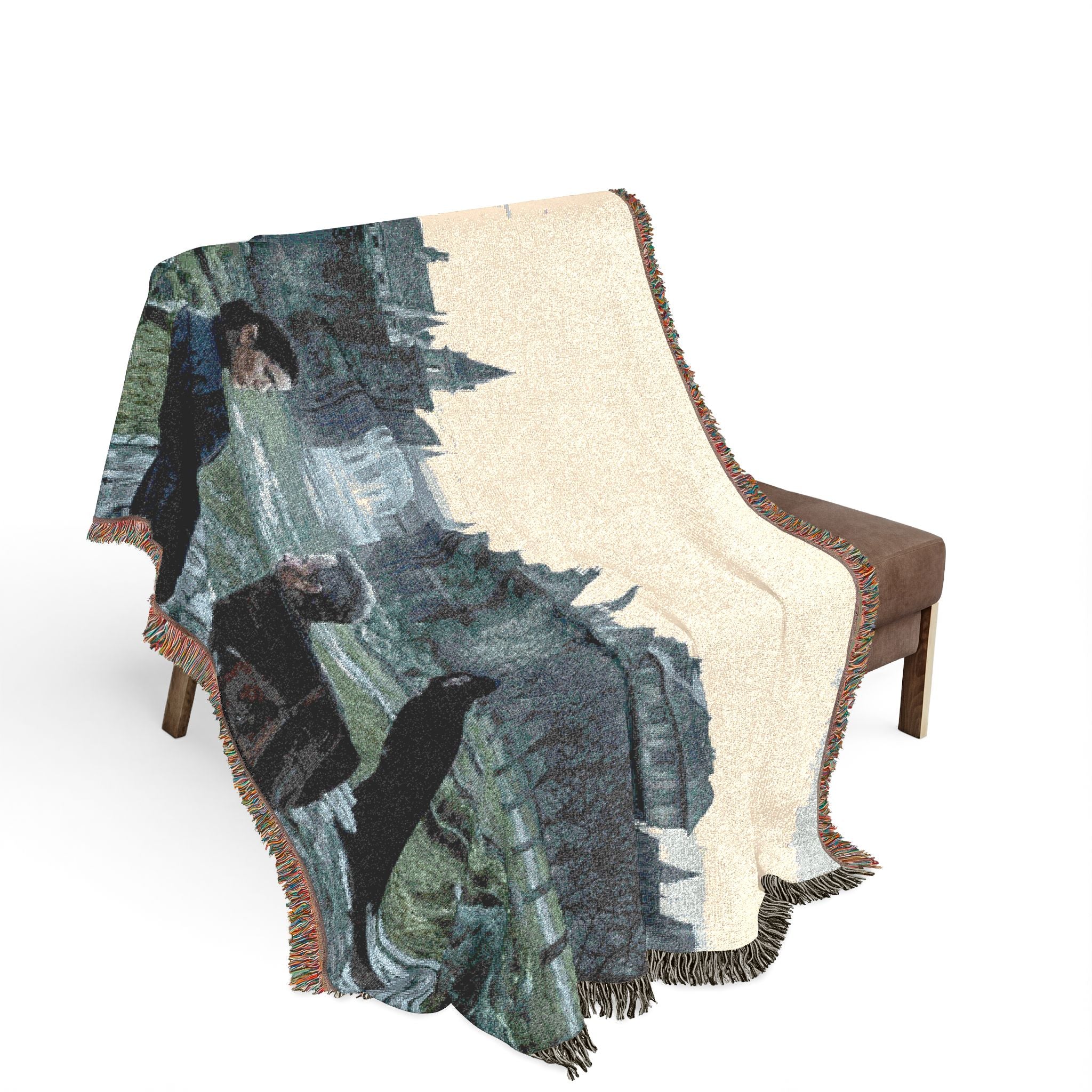 Gothic Castle Scene Woven Blanket — Vintage Travelers Tapestry Throw