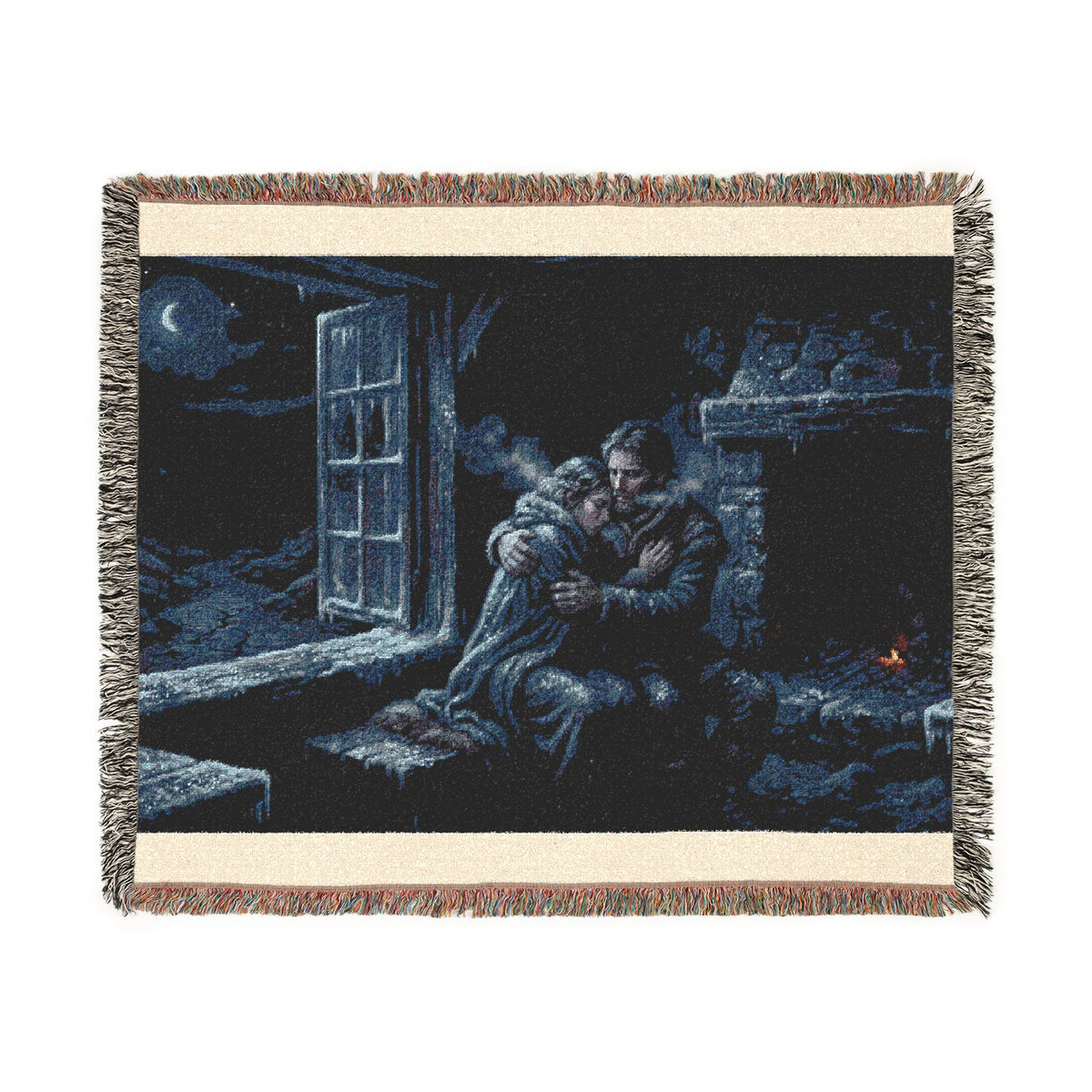 Moonlit Window Woven Blanket — Romantic Vintage Couple Throw