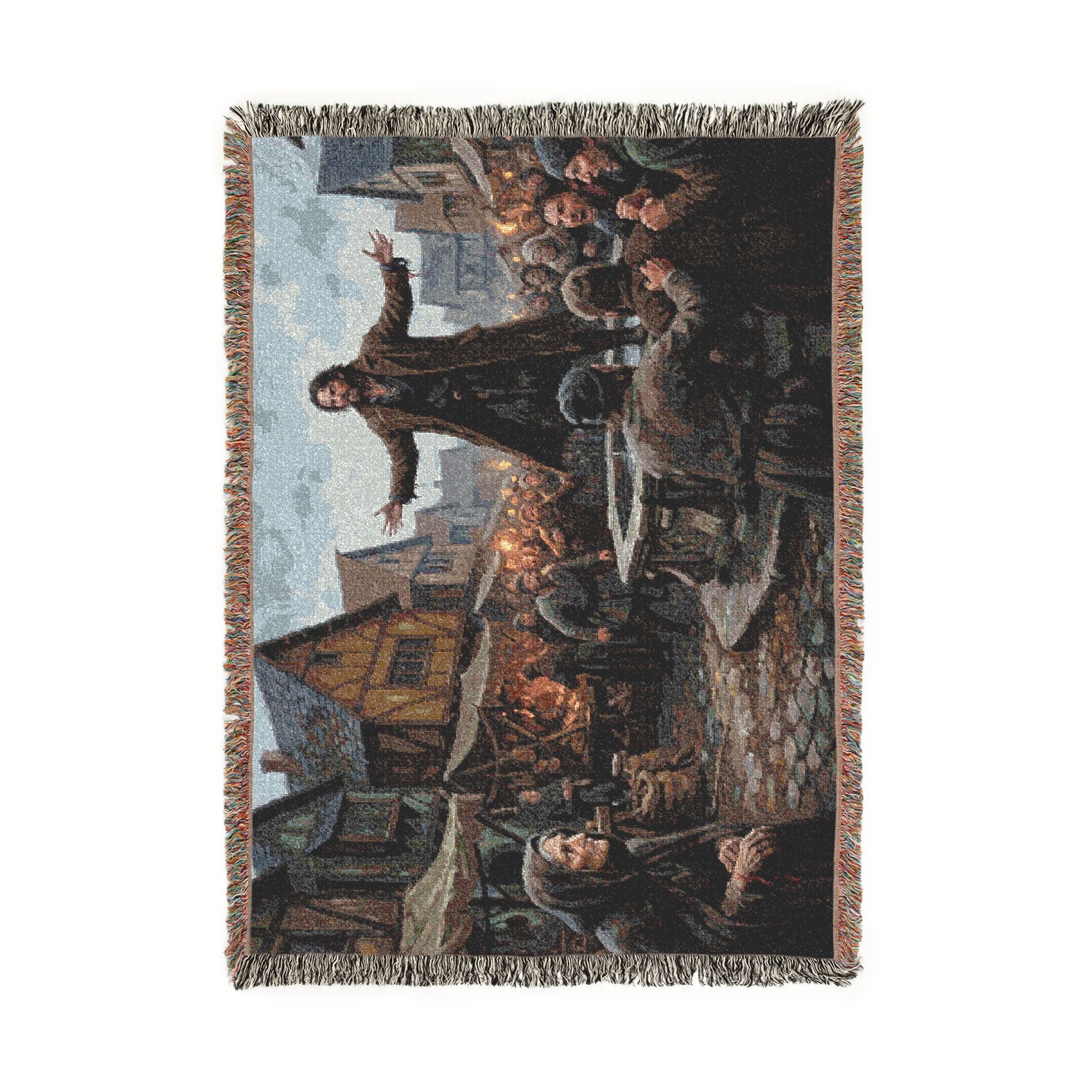 Medieval Town Woven Blanket — Renaissance Dark Fantasy Throw