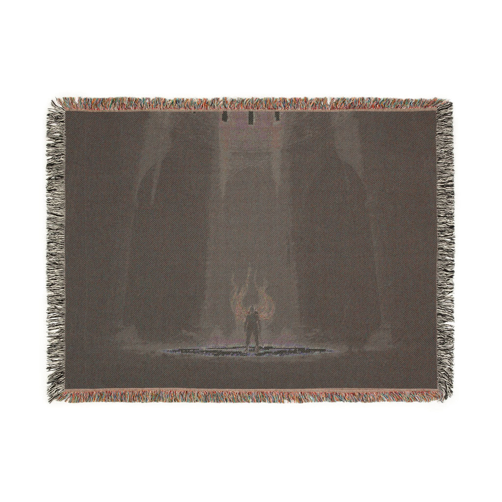 Gothic Cathedral Scene Woven Blanket — Moody Dark Interior Throw
