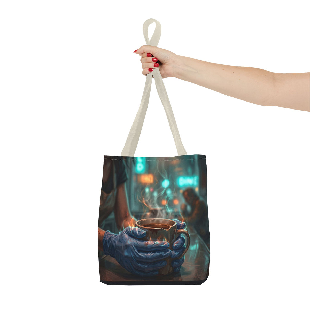 Cold Hands Warm Cup Tote Bag - Cozy Noir Diner Book Bag