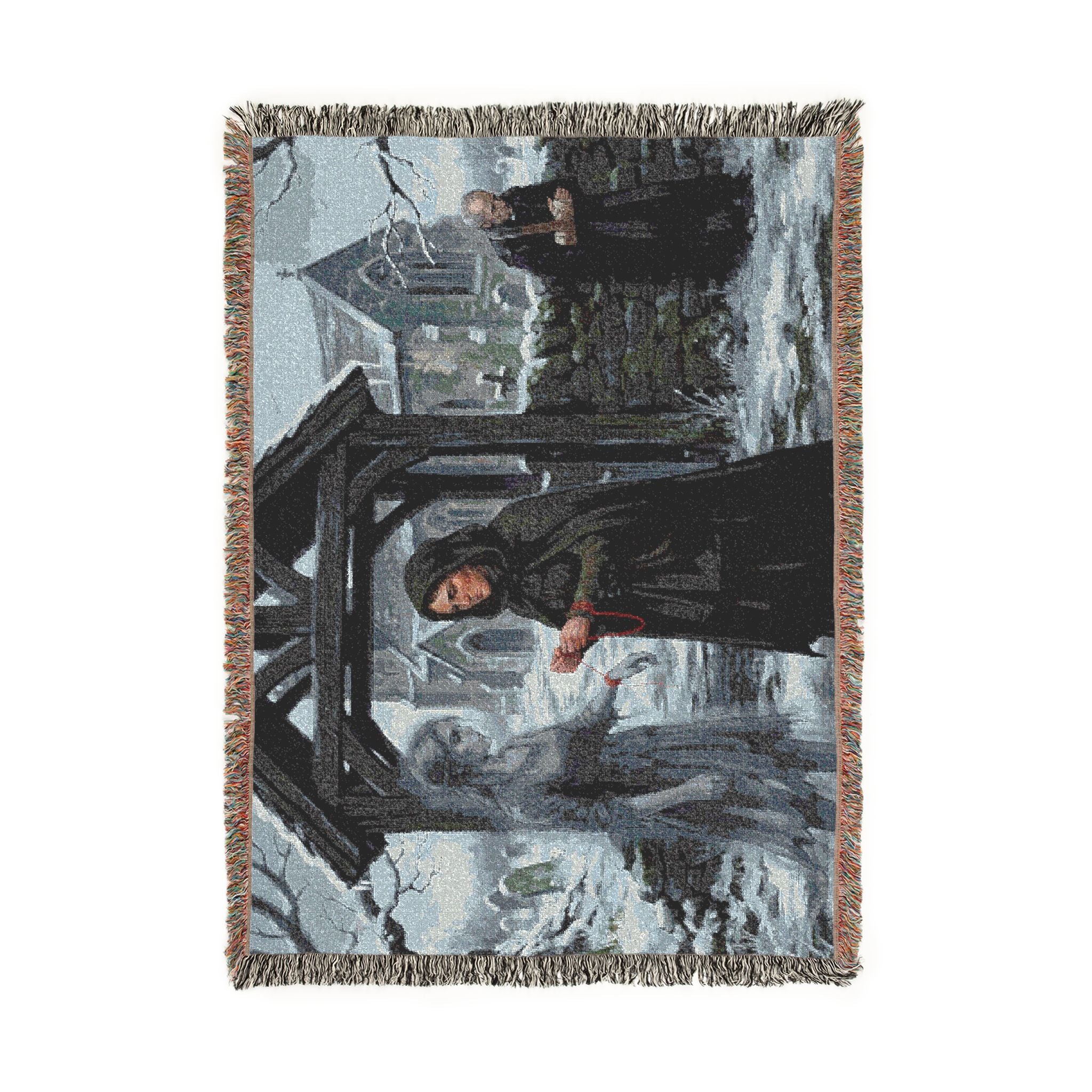 Woven Blanket — Vintage Winter Monastery Scene Throw