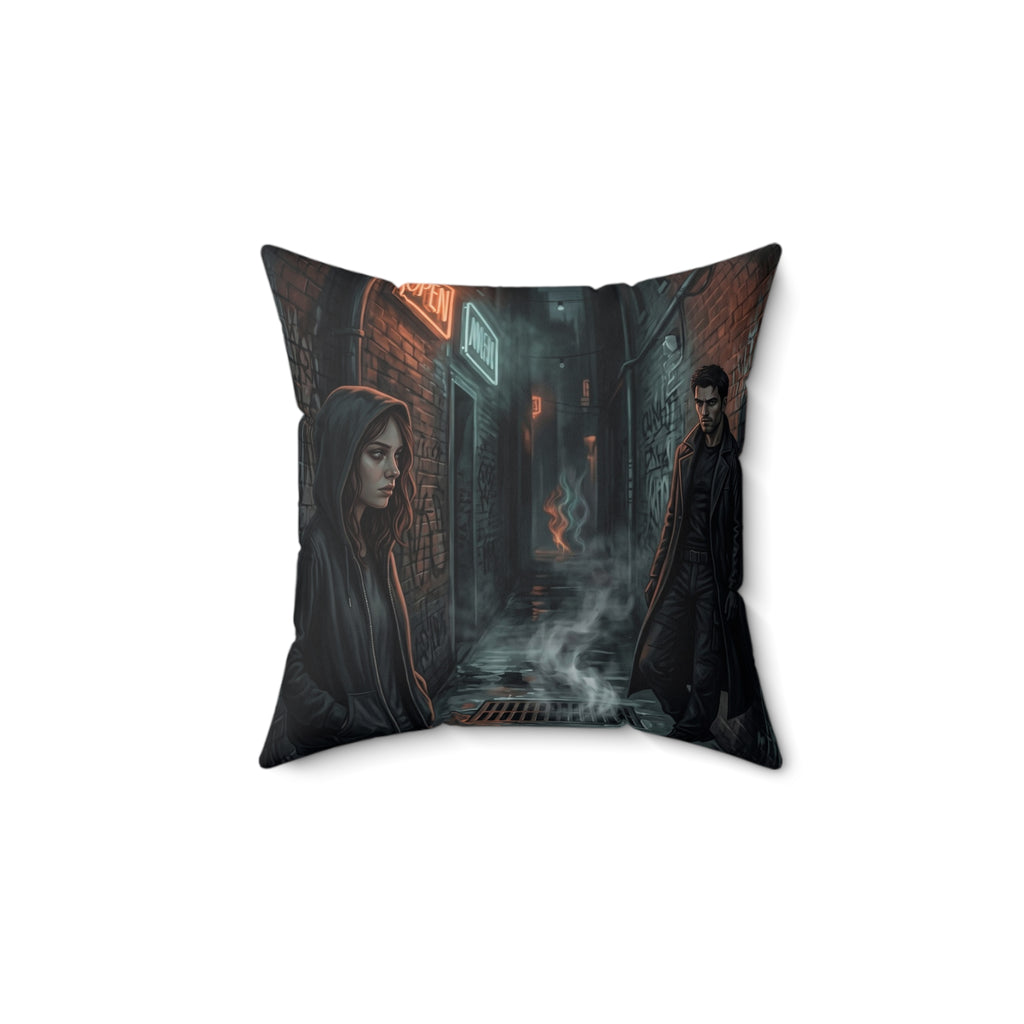 The Hunters Alley Throw Pillow - Neon Noir Dark Romance Accent Cushion