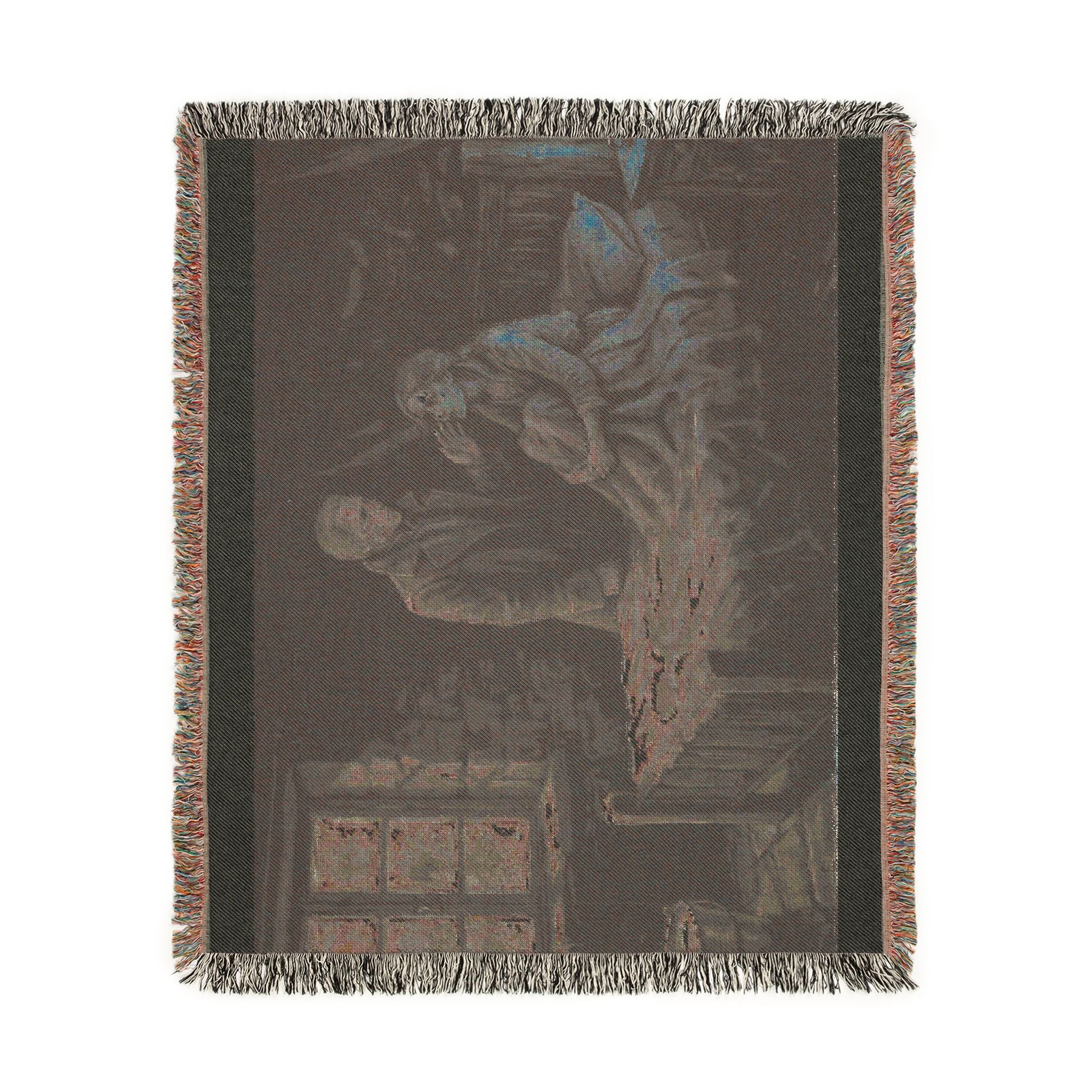 Candlelit Interior Woven Blanket — Victorian Dark Romance Throw