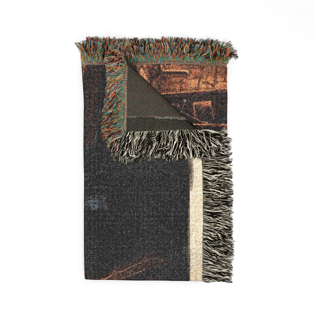 Firelit Reading Woven Blanket — Rustic Cabin Vintage Throw