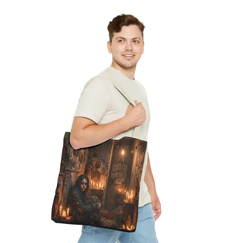 Candlelit Vigil Tote Bag - Gothic Shrine Dark Romance Book Bag