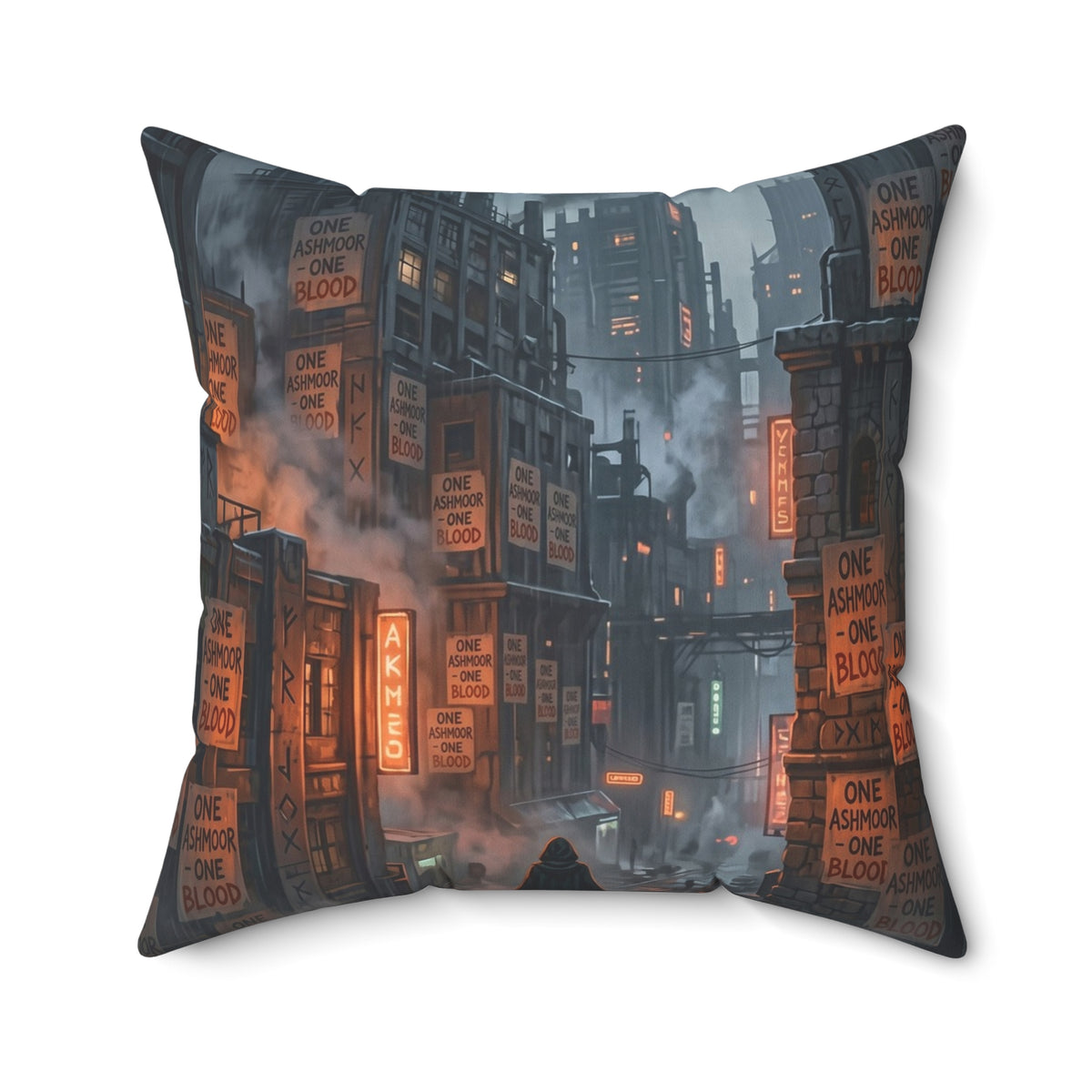One Ashmoor One Blood Throw Pillow - Dark Fantasy City Accent Cushion