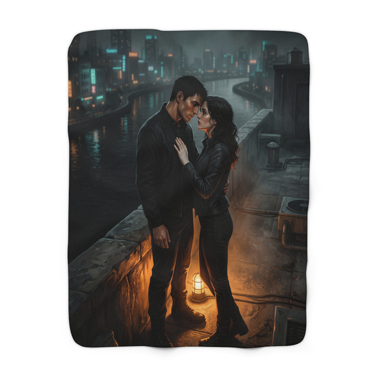 Rooftop Vow Sherpa Fleece Blanket - Dark Fantasy Romance Lovers Throw