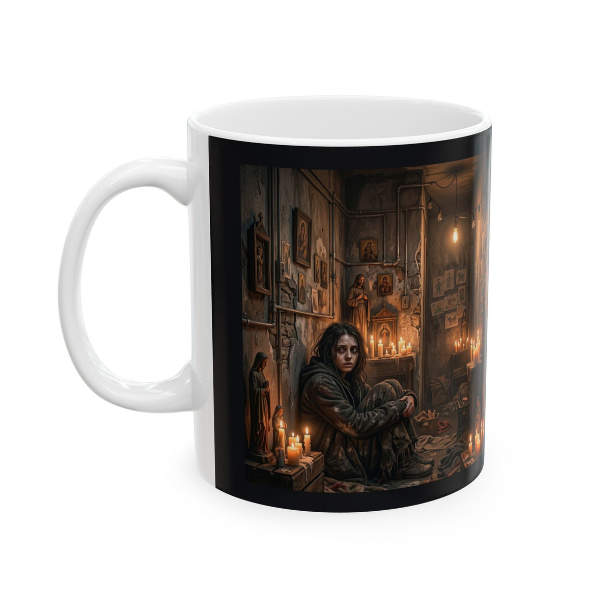 Candlelit Vigil Ceramic Mug - Gothic Shrine Dark Romance Coffee Cup