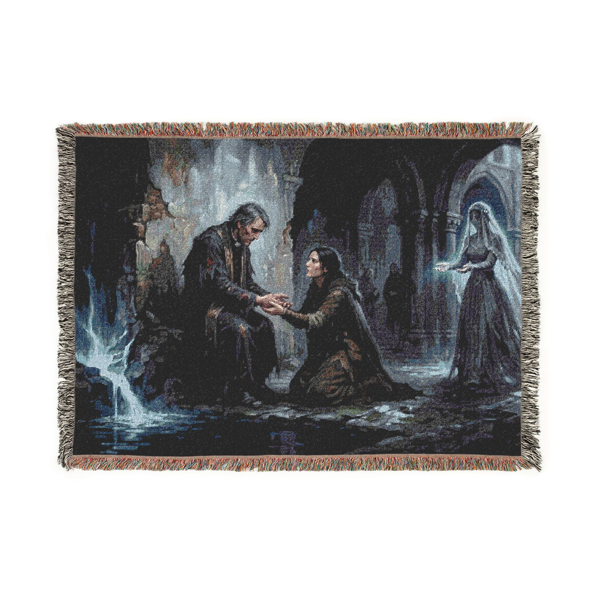 Woven Blanket - Gothic Cloister Scene Tapestry Throw (Medieval Prayer Artwork)