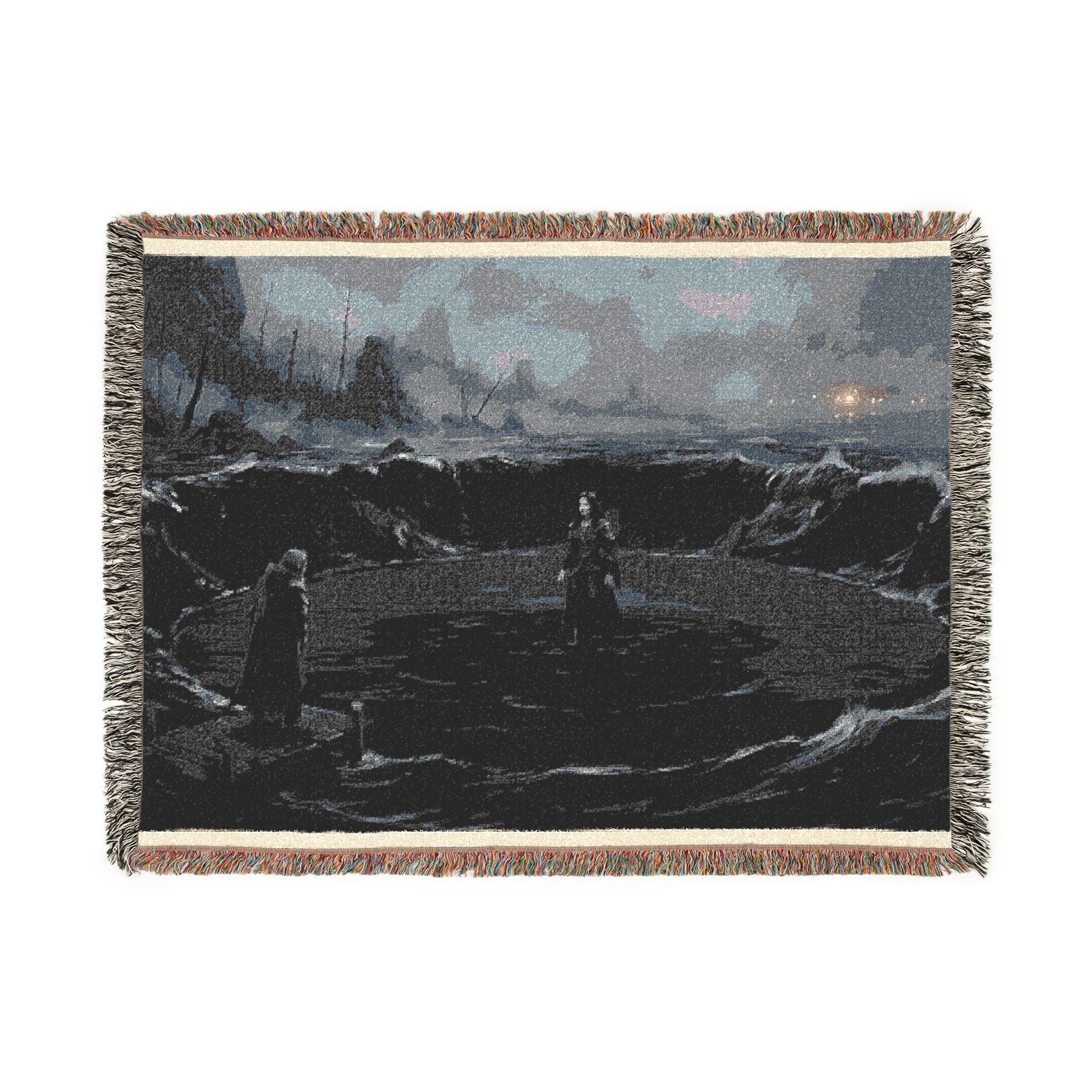 Ocean Night Woven Blanket — Moody Seascape Throw for Coastal Decor & Gift