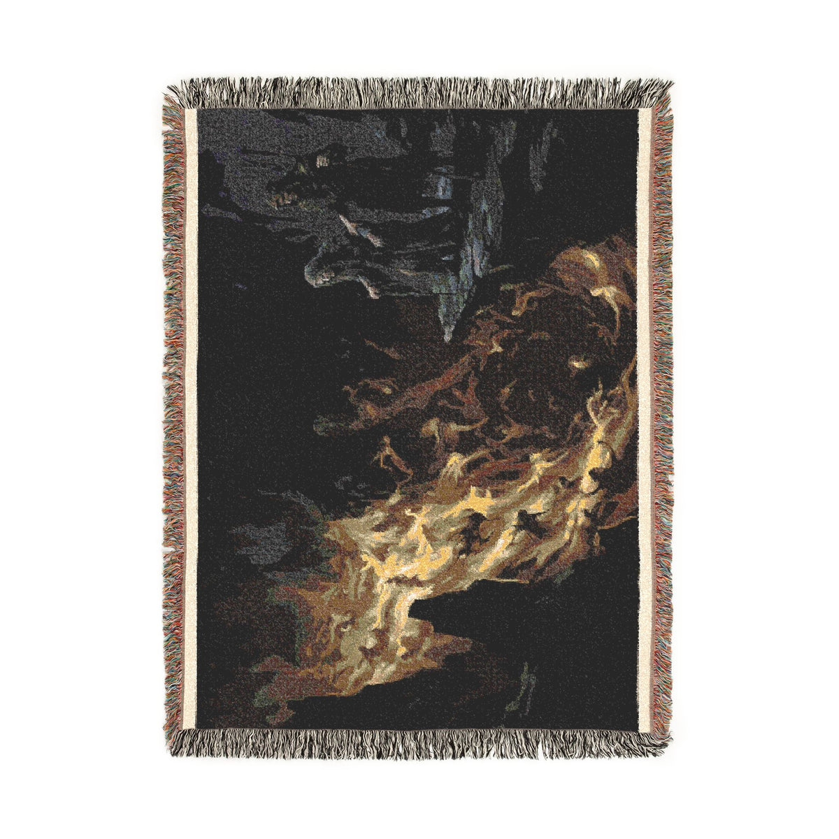 Fire and Smoke Woven Blanket — Dramatic Abstract Fireplace Throw