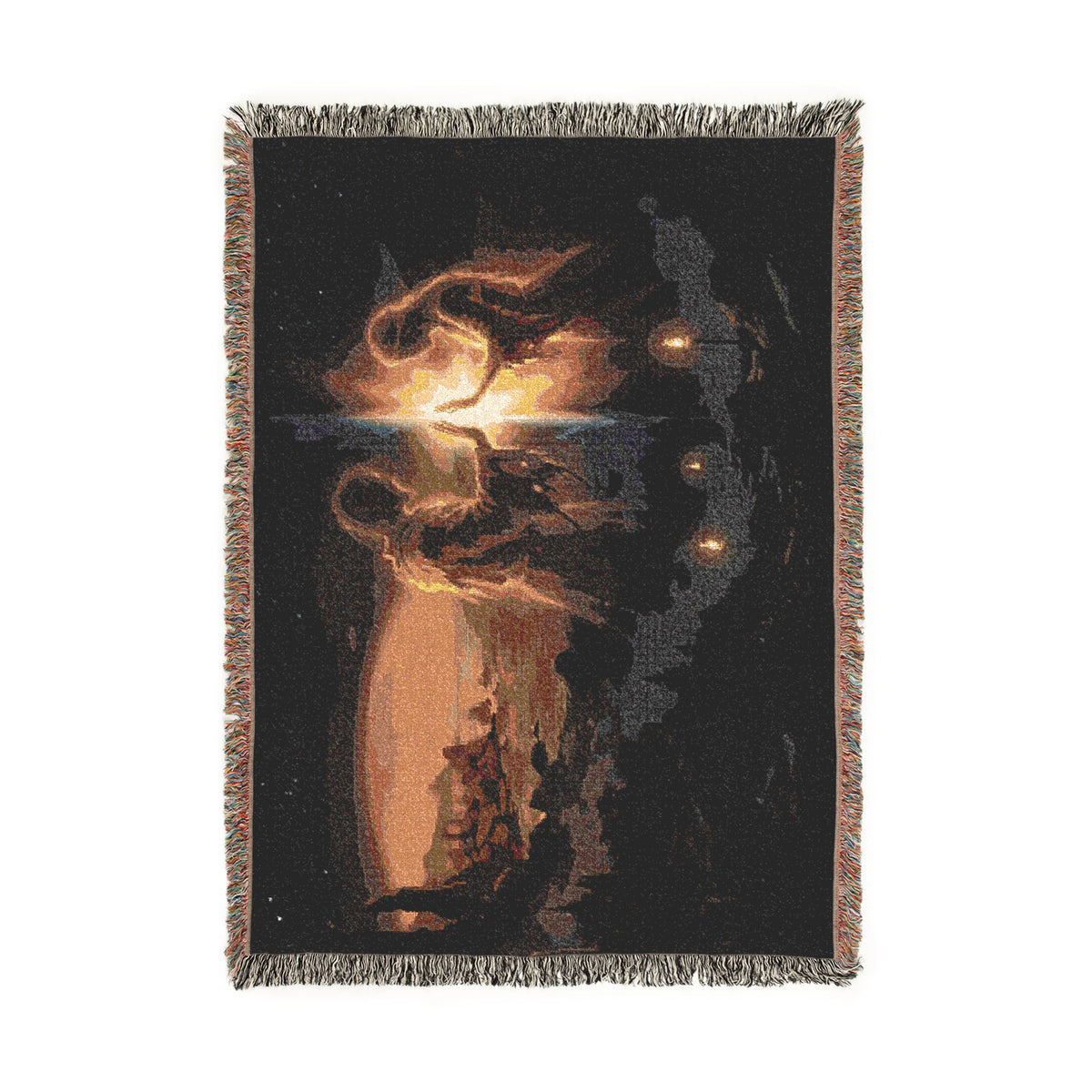 Woven Blanket — Cozy Fireplace & Lantern Scenic Throw