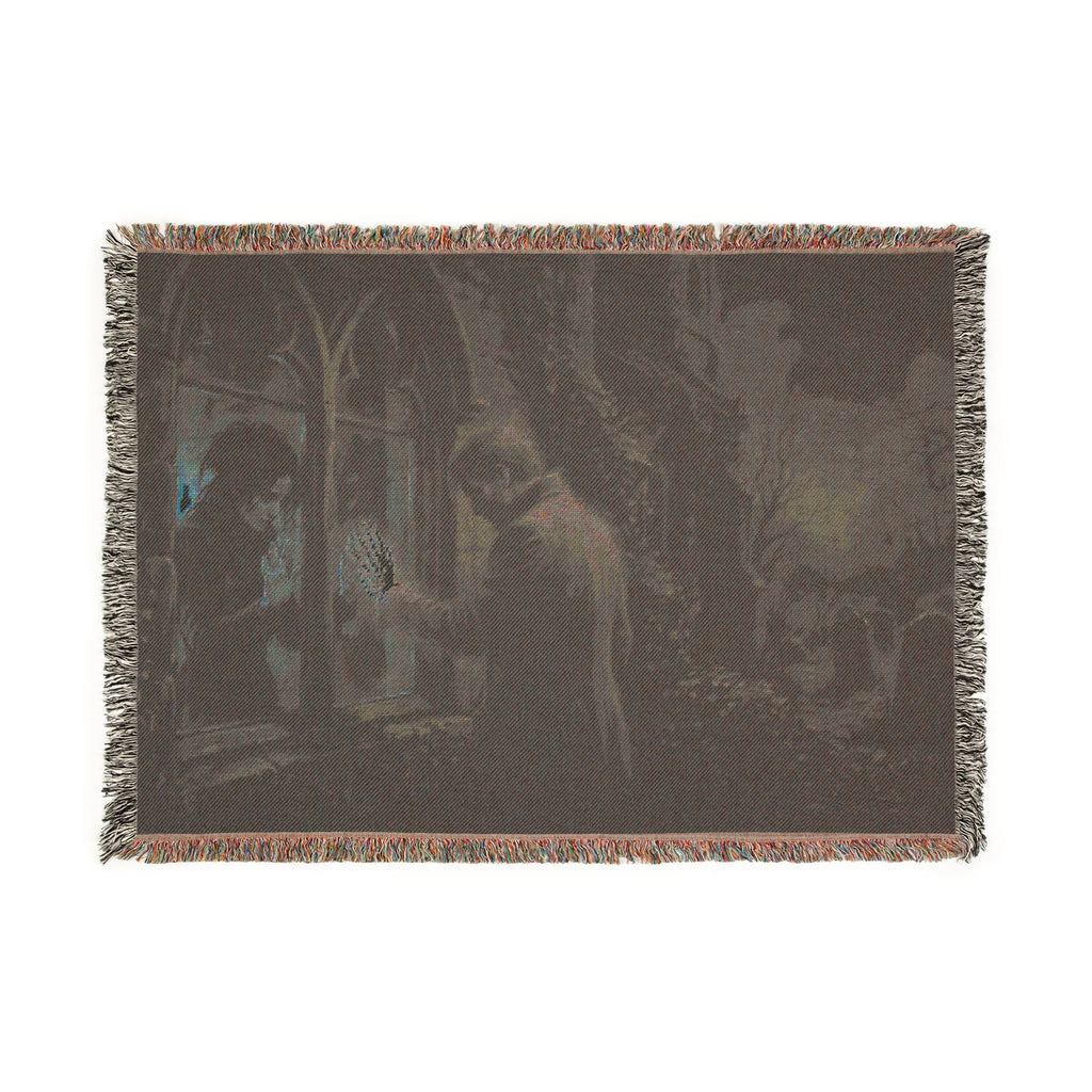 Gothic Cathedral Woven Blanket — Mystical Night Cloister Throw
