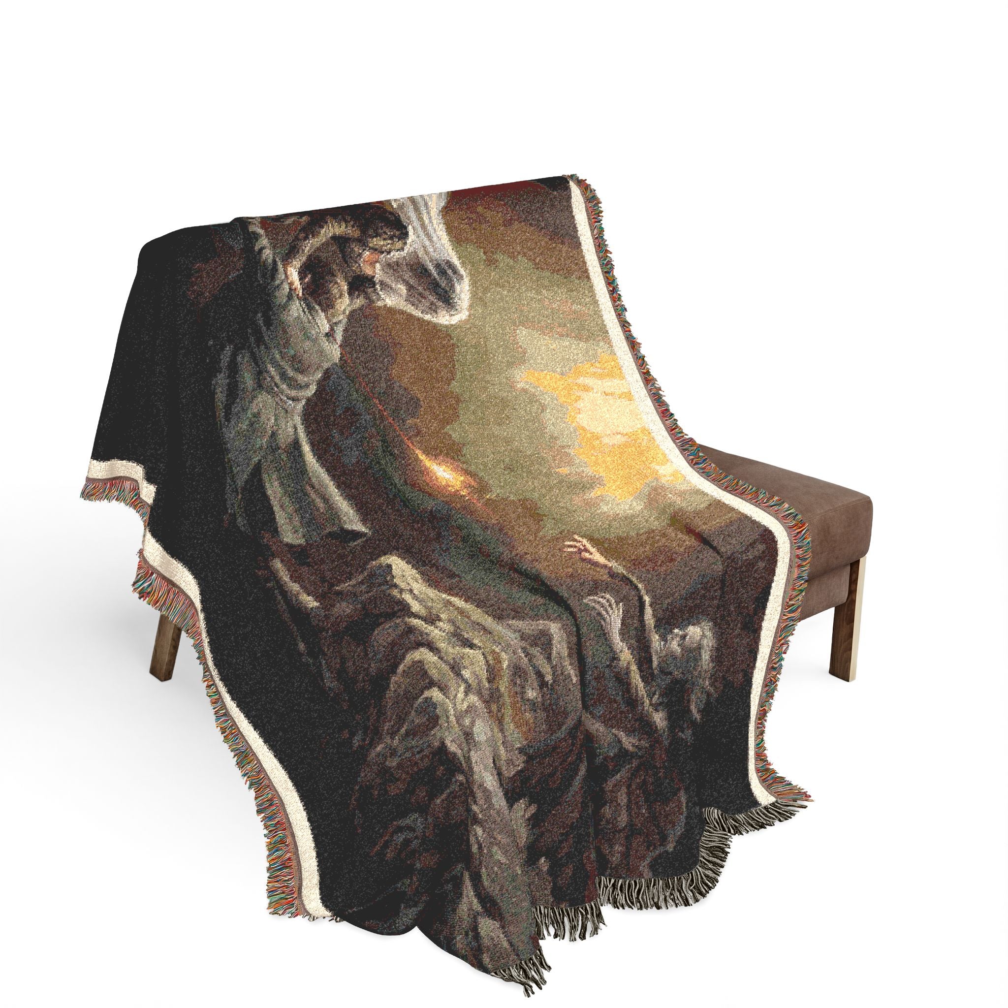 Celestial Embrace Woven Blanket — Ethereal Angels Golden Sky Throw