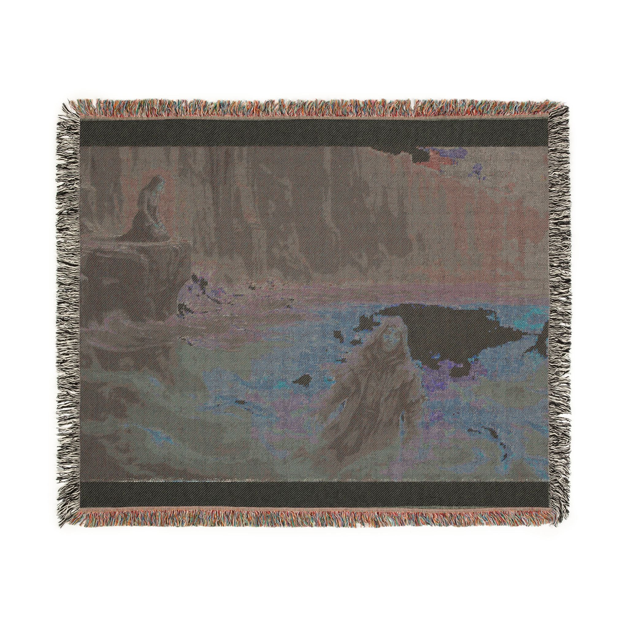 Mythic Sea Woven Blanket — Odin and Valkyrie Nordic Landscape Throw