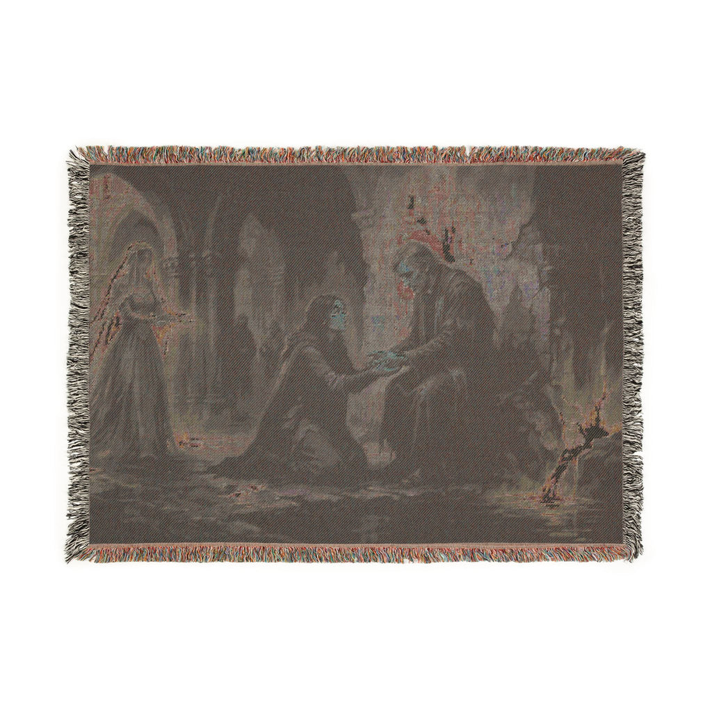 Woven Blanket - Gothic Cloister Scene Tapestry Throw (Medieval Prayer Artwork)