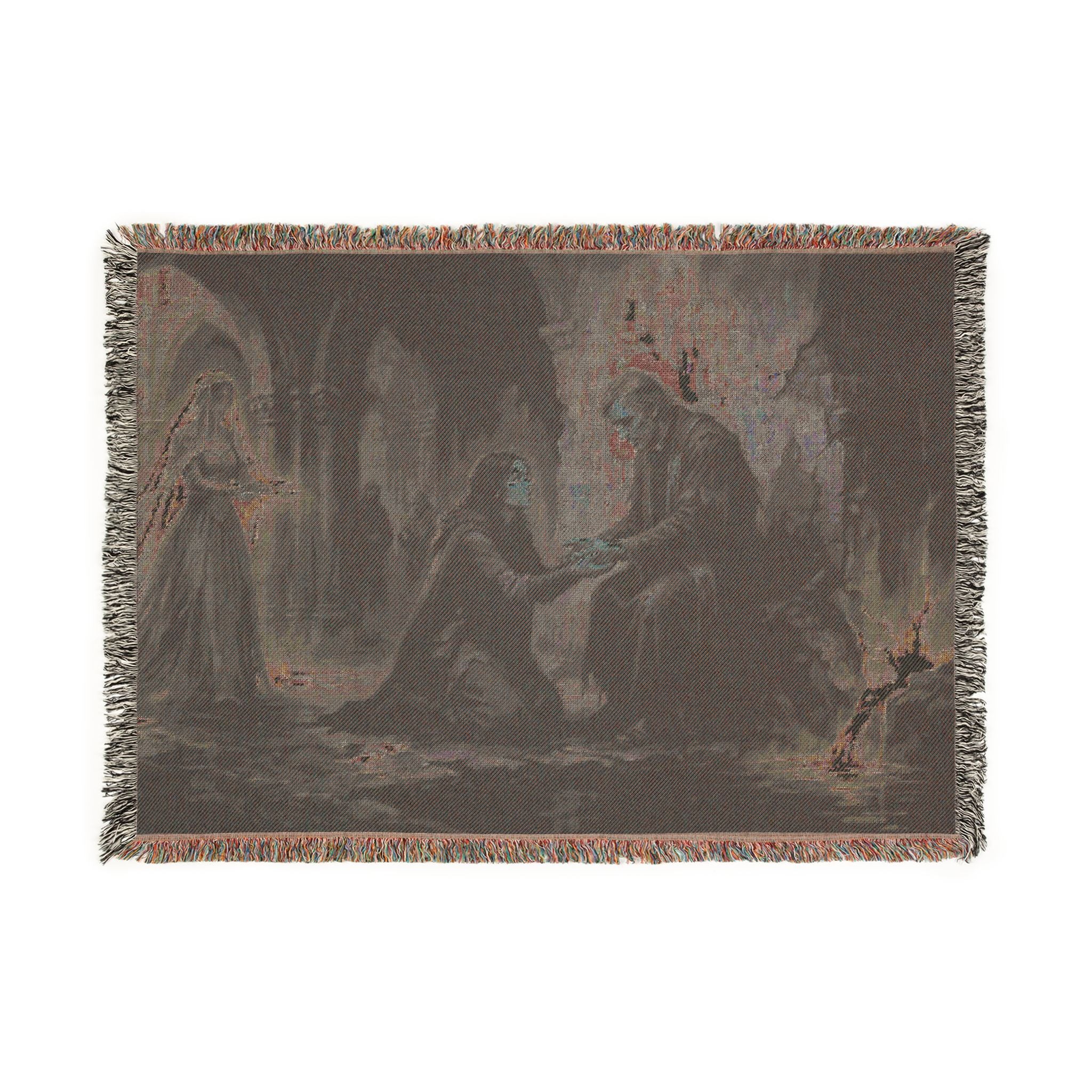Woven Blanket - Gothic Cloister Scene Tapestry Throw (Medieval Prayer Artwork)