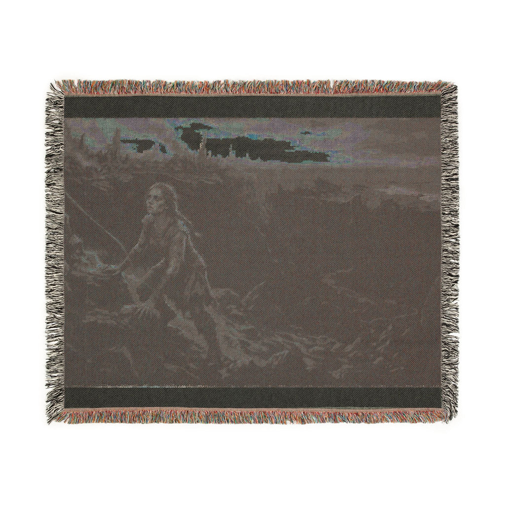 Viking Fisherman Woven Blanket – Norse Coastal Landscape Throw