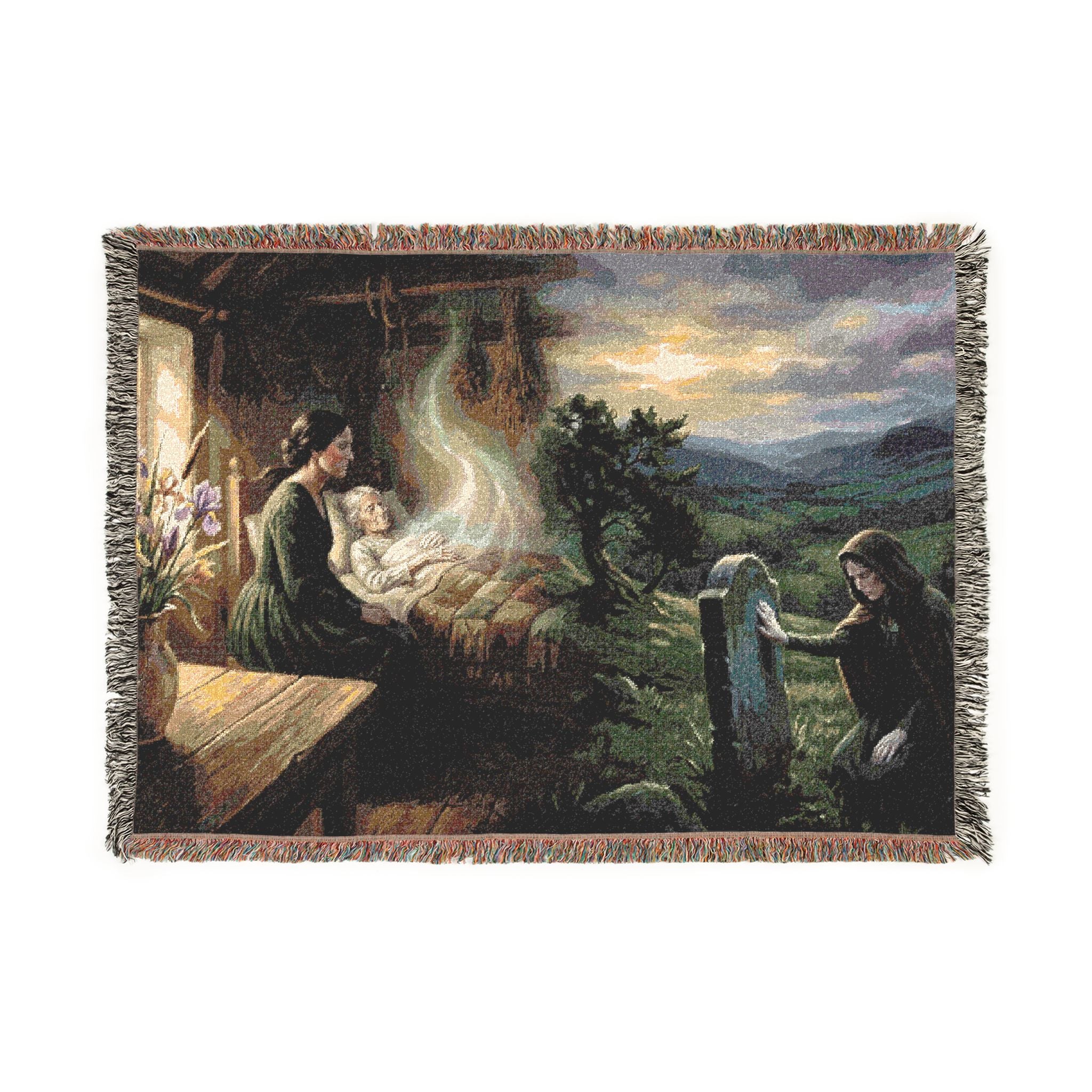 Nativity Scene Woven Throw Blanket — Classic Christmas Religious Home Decor