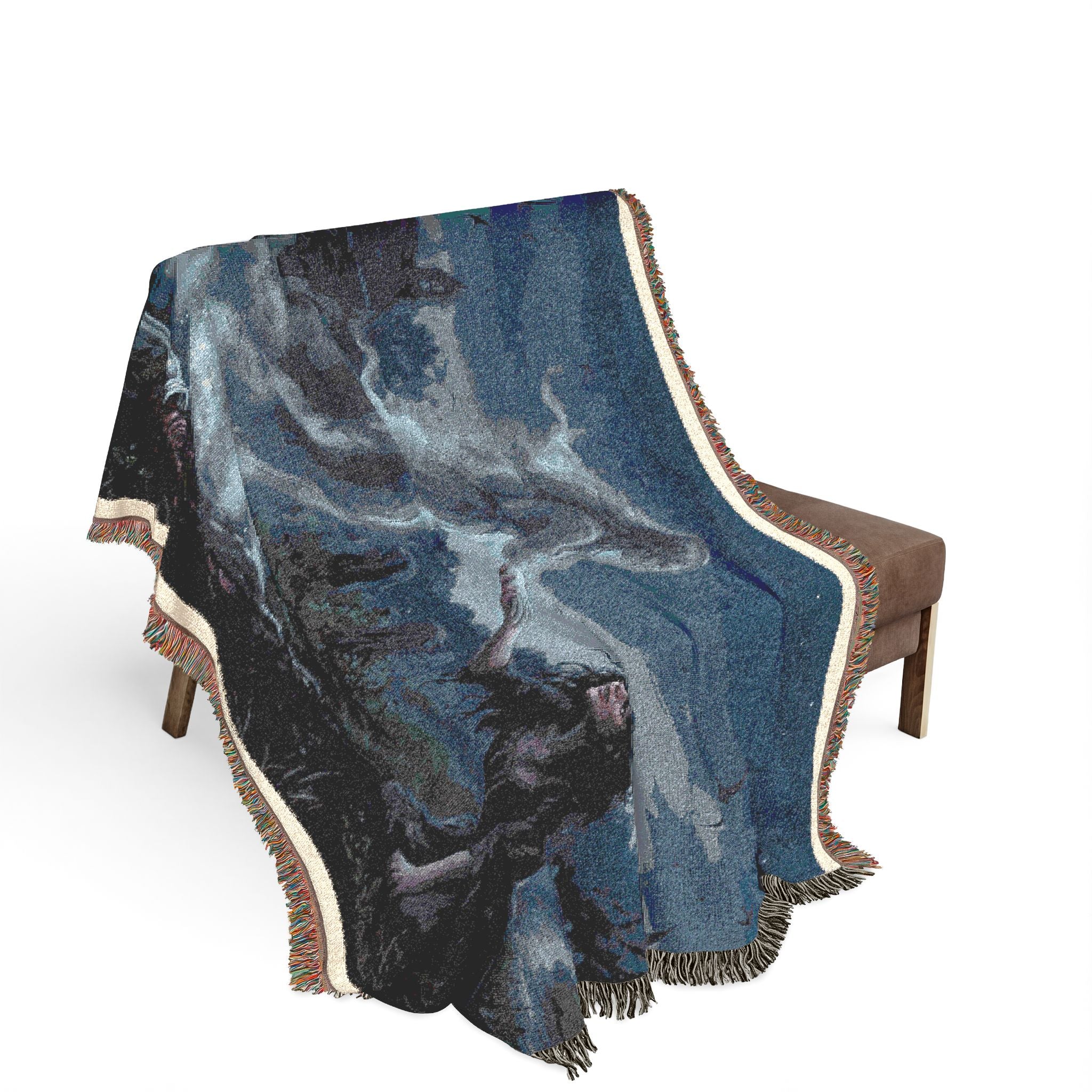 Gothic Angel & Mourner Woven Blanket — Haunted Night Throw