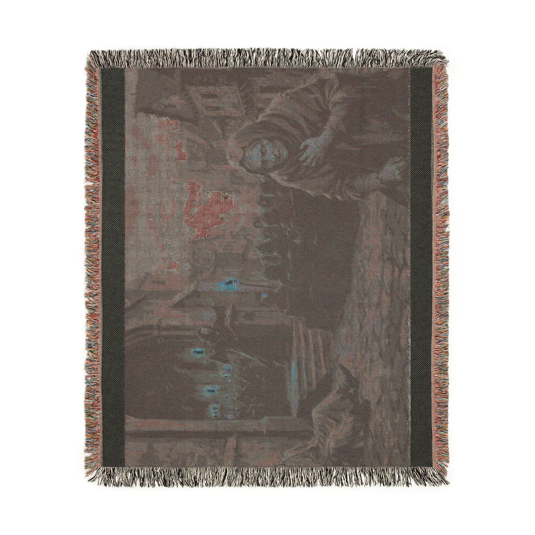 Lantern-Lit Streets Woven Blanket — Hooded Wanderer Medieval Night Throw