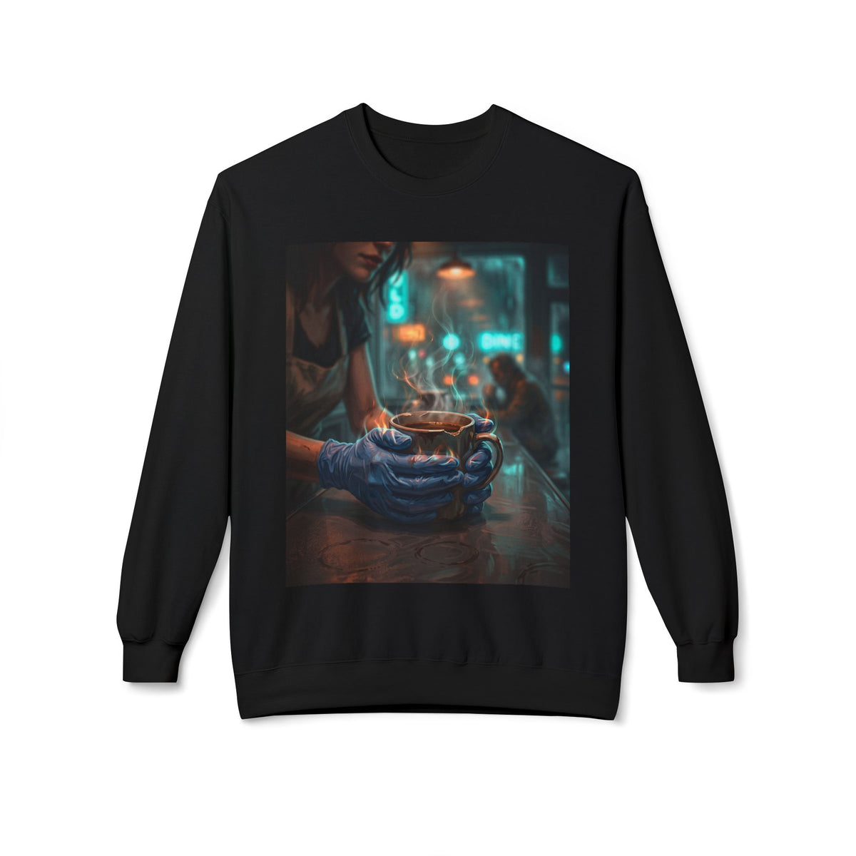 Cold Hands Warm Cup Crewneck Sweatshirt - Cozy Noir Diner Crew