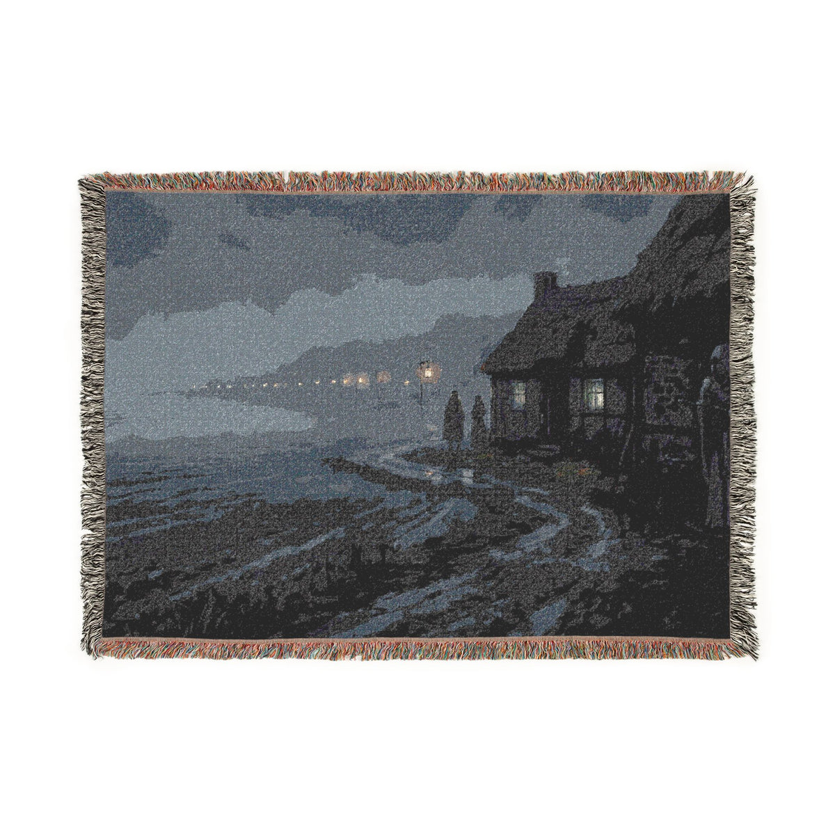 Cozy Coastal Cottage Woven Blanket — Nautical Seaside Throw for Home Decor