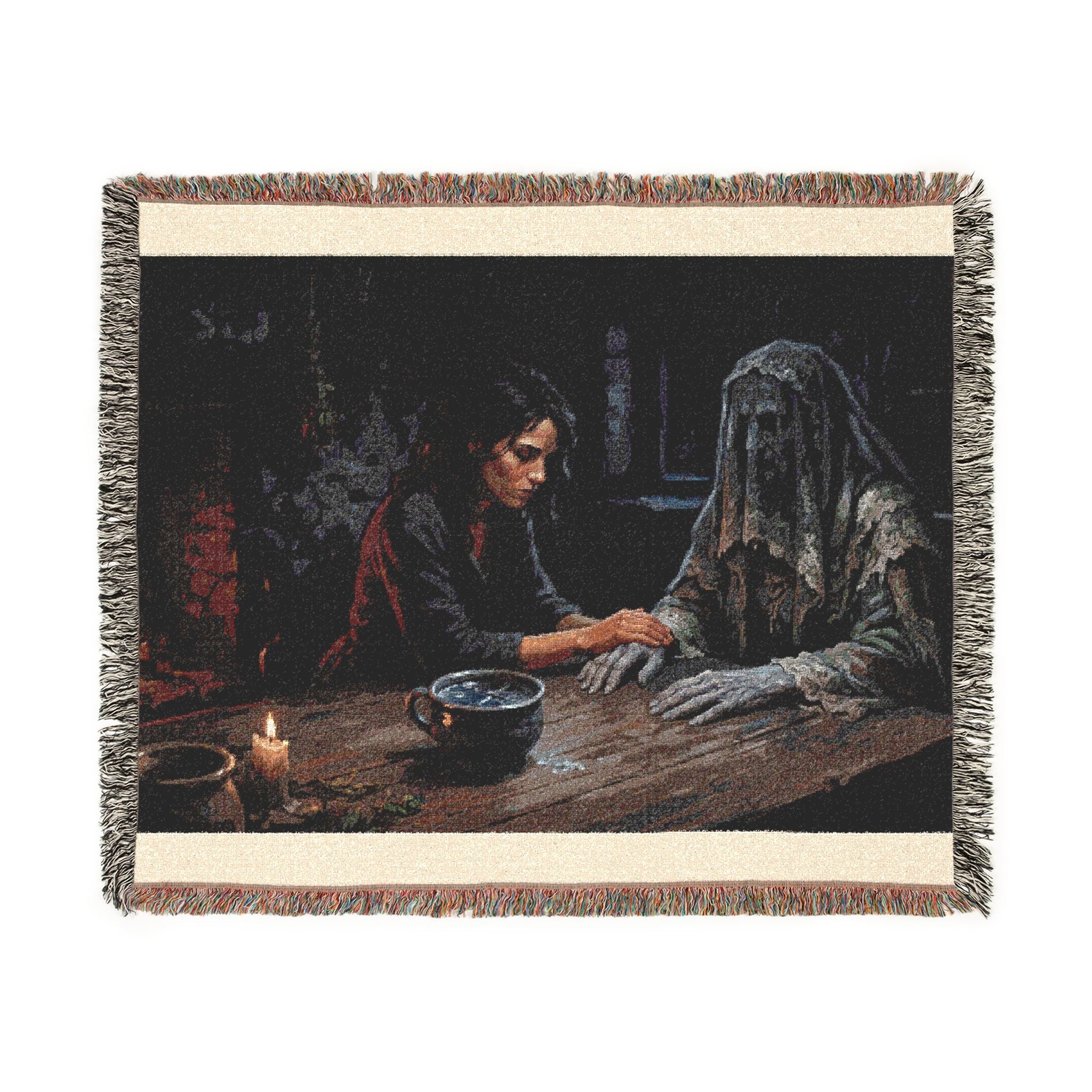Shadowed Candlelight Woven Blanket — Witchy Occult Throw
