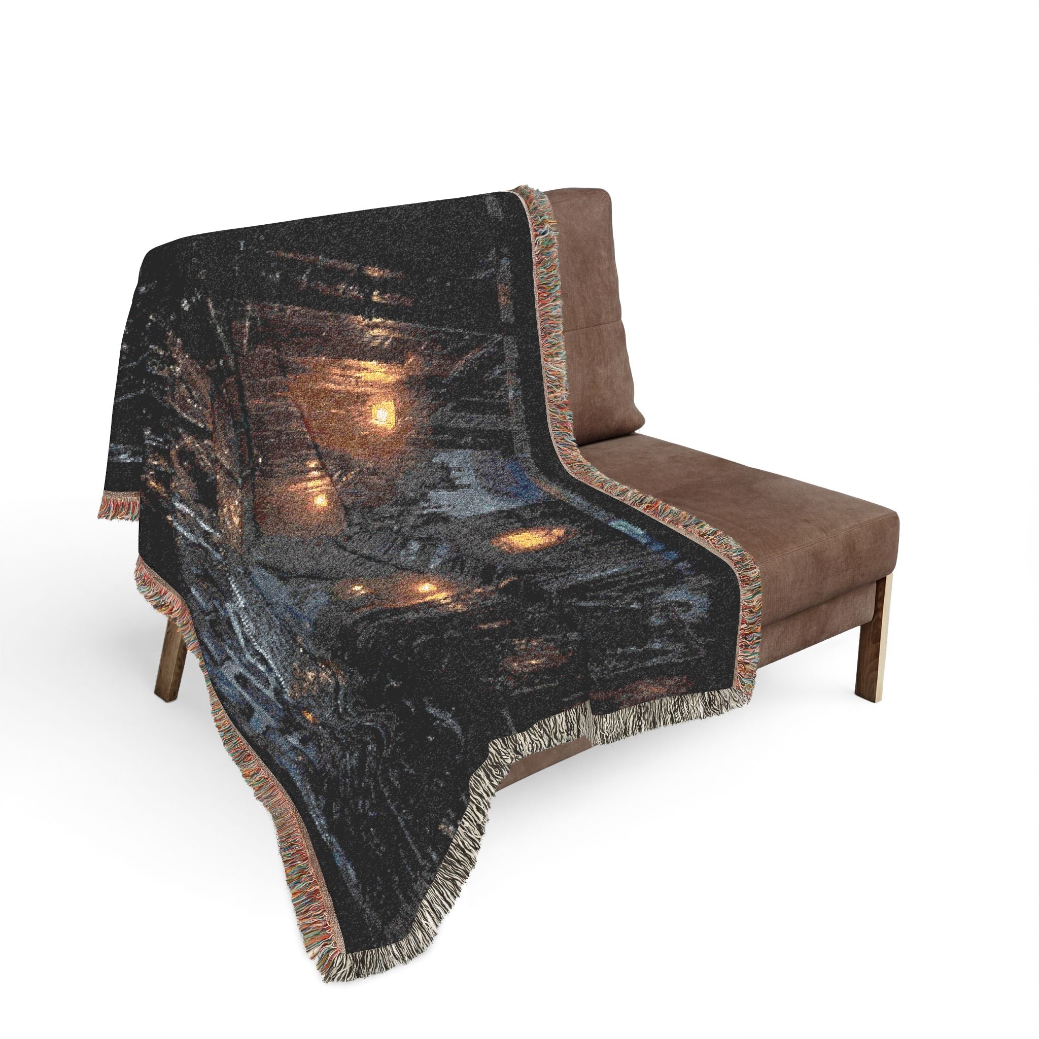 Candlelit Church Path Woven Blanket — Quiet Evening Prayer Throw