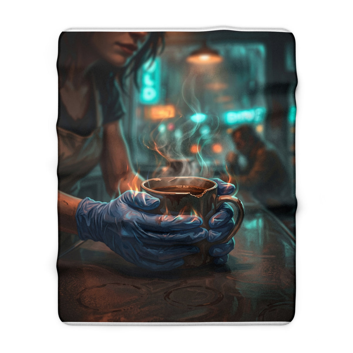 Cold Hands Warm Cup Sherpa Fleece Blanket - Cozy Noir Diner Throw