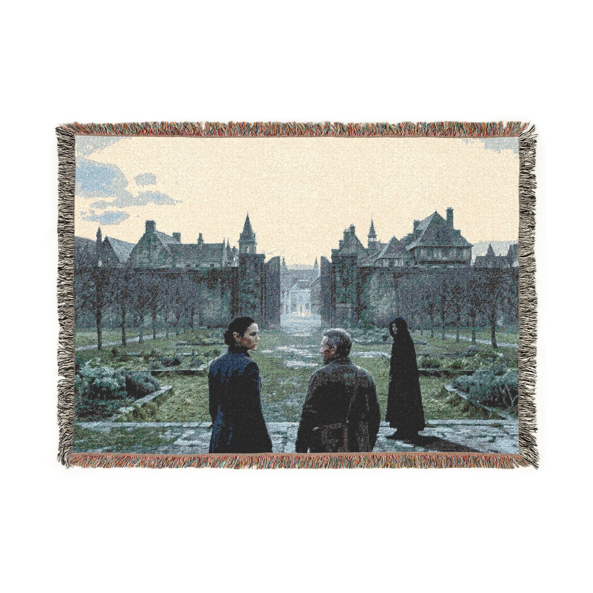 Gothic Castle Scene Woven Blanket — Vintage Travelers Tapestry Throw