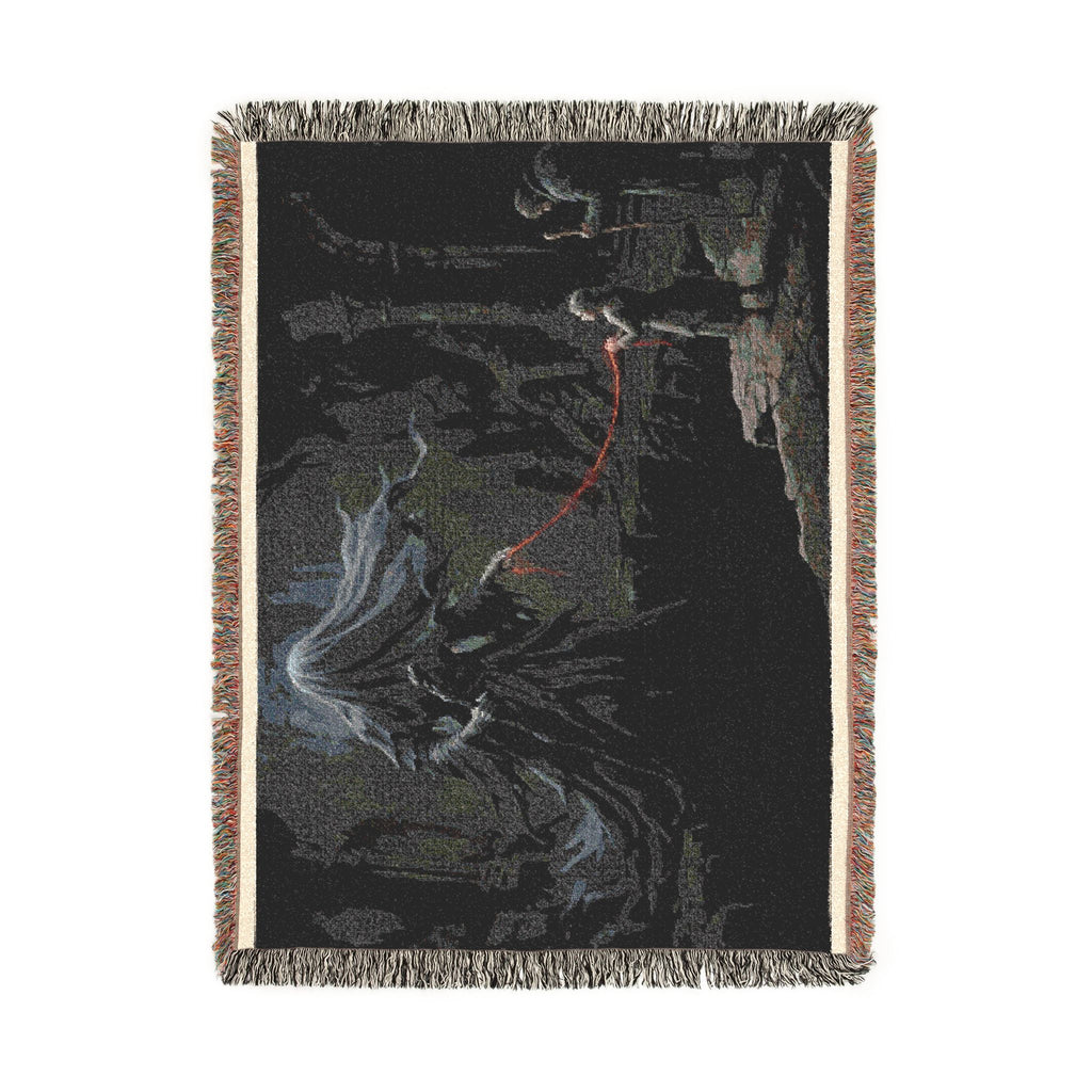 Gothic Forest Woven Blanket – Haunted Hooded Figure Throw for Dark Fantasy Fans