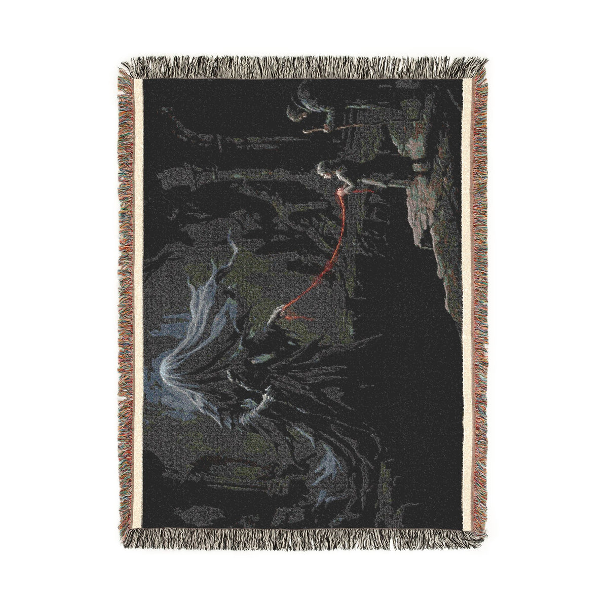 Gothic Forest Woven Blanket – Haunted Hooded Figure Throw for Dark Fantasy Fans