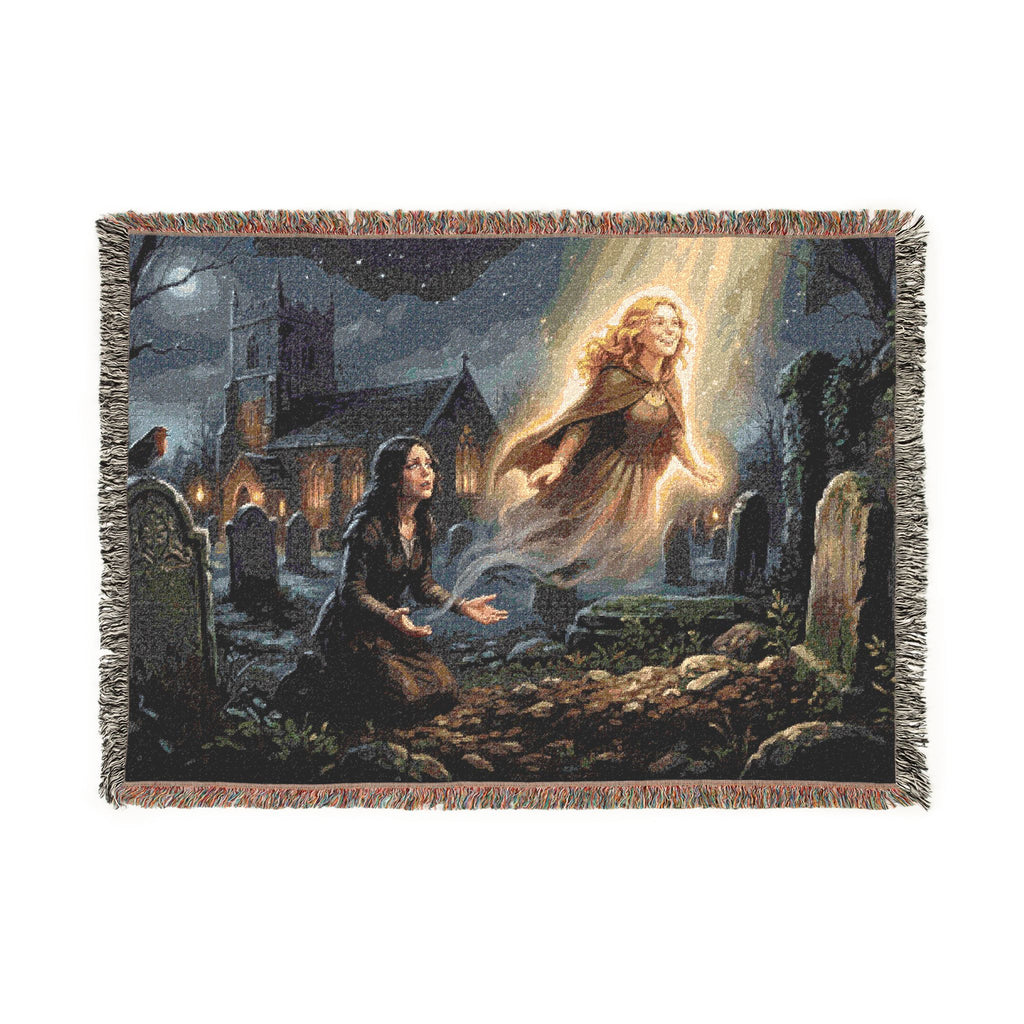 Ghostly Reunion Woven Blanket — Gothic Angel & Graveyard Throw
